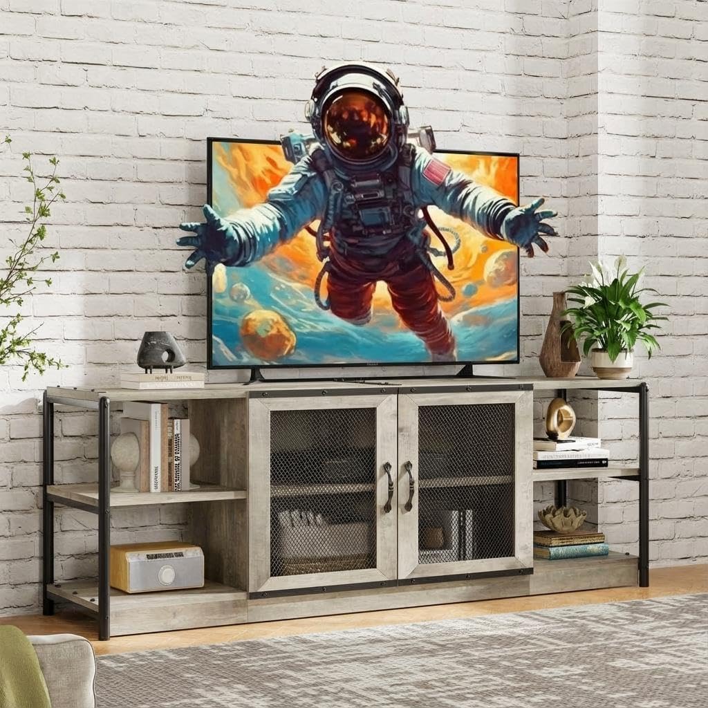 71×18 Inch Farmhouse TV Stand, 65+ Inch TV, Tall Entertainment Center Console Table with Storage Stands, Living Room Media Furniture, Farm Cabinet Long Media Table for Living Room, Bedroom