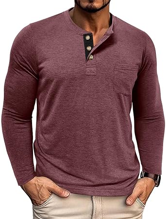 Mens Lightweight Henley Shirts Classic Collared Golf Shirts Button Up Long Sleeve Tees Slim Fit Workout Basic Tops