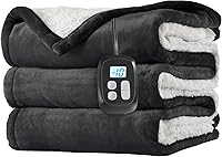LAFFYLO Electric Heated Blanket Full Size 72x84 - 10 Heat Levels, 1-12H Auto-Off, Soft Flannel Sherpa, Machine Washable, Dark Grey