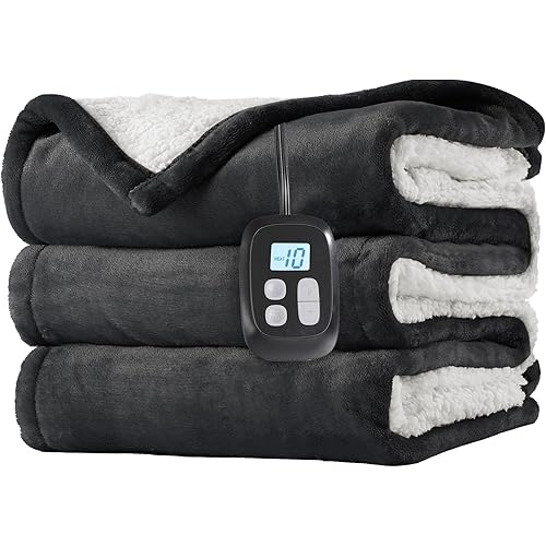 Electric Heated Blanket Full Size - 72"x84", Soft Flannel Heating Blanket, 10 Heating Levels, 1-12 H Auto Shut Off, Breathable Warm and Washable for Bed, Dark Grey