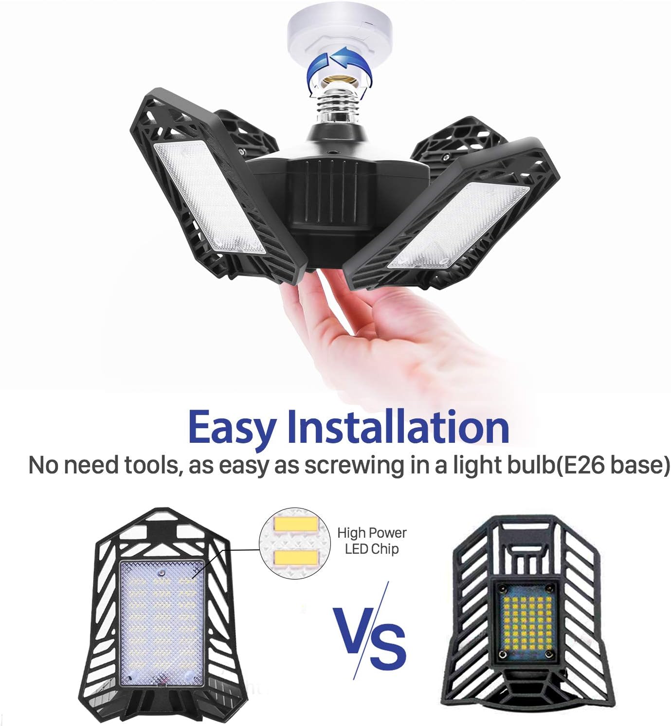 Dudu Cream LED Garage Light, 150W Deformable E26 LED Garage Ceiling Lighting 15000LM, 4 Wing Adjustable Commercial LED Light,Shop Light, Barn Light, High Bay Light