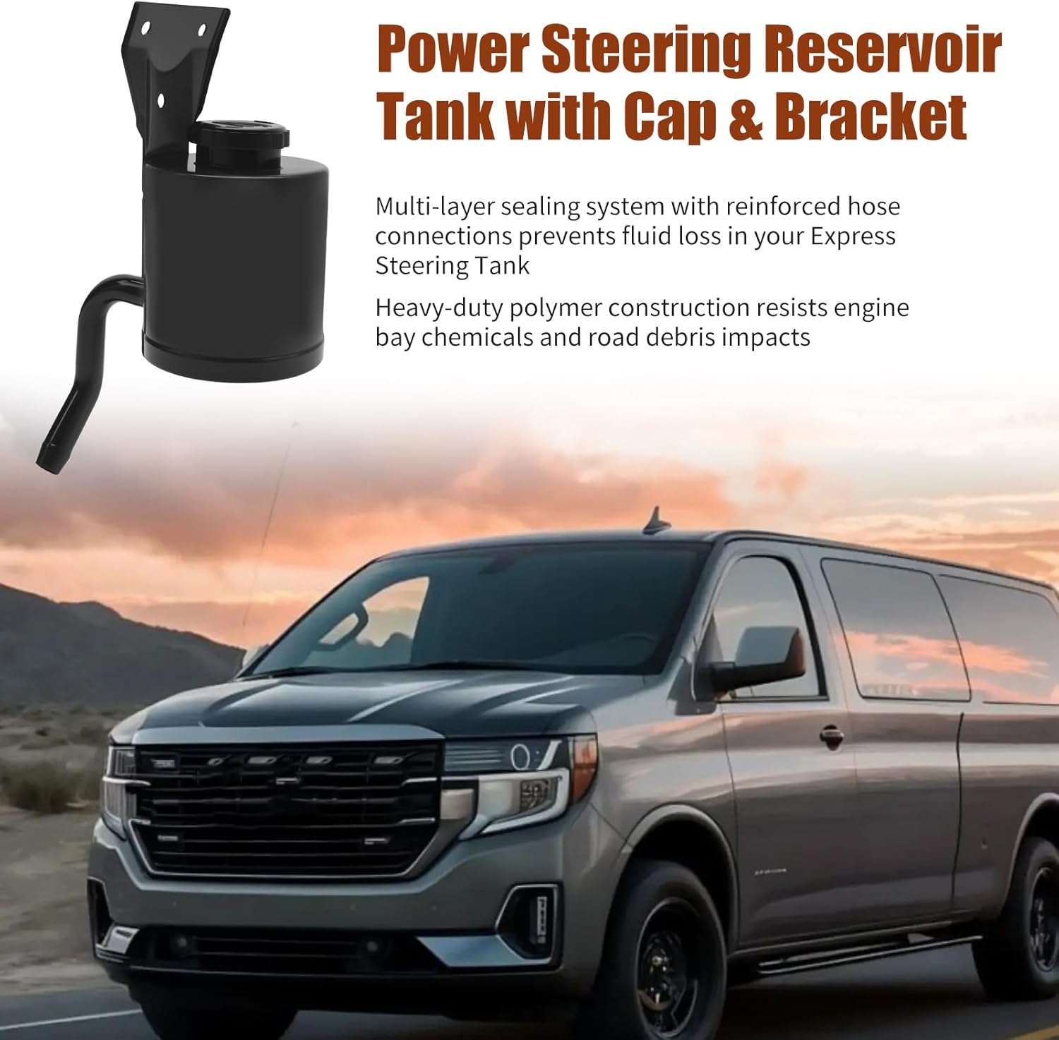 25736885 Power Steering Reservoir Tank with Cap & Bracket Replacement for Express 1500/2500/ 3500/4500 for GMC Savana 1500/2500/ 3500/4500, 3R412, Replaces 603851