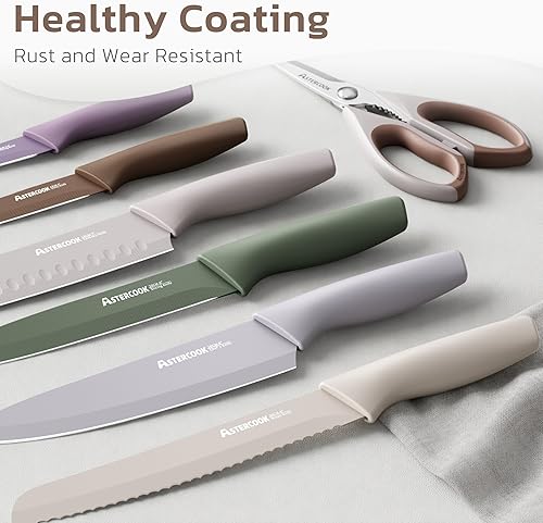 Miniatura 2 de Astercook Juego de cuchillos de cocina de 13 piezas con revestimiento antioxidante saludable, apto para lavavajillas, juegos de cuchillos de chef
