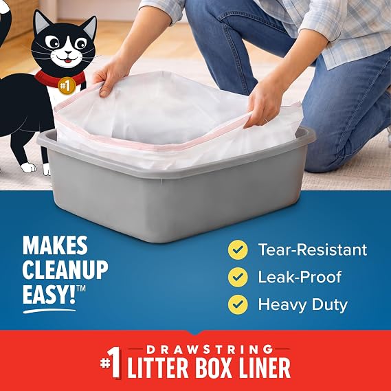 Jonny Cat Litter Box Liners: Heavy Duty - Tear & Leak Resistant - Drawstring Close - Jumbo, 15 Count