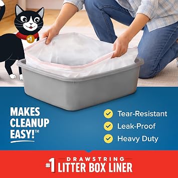 Jonny Cat Litter Box Liners: Heavy Duty - Tear & Leak Resistant - Drawstring Close - Jumbo, 15 Count