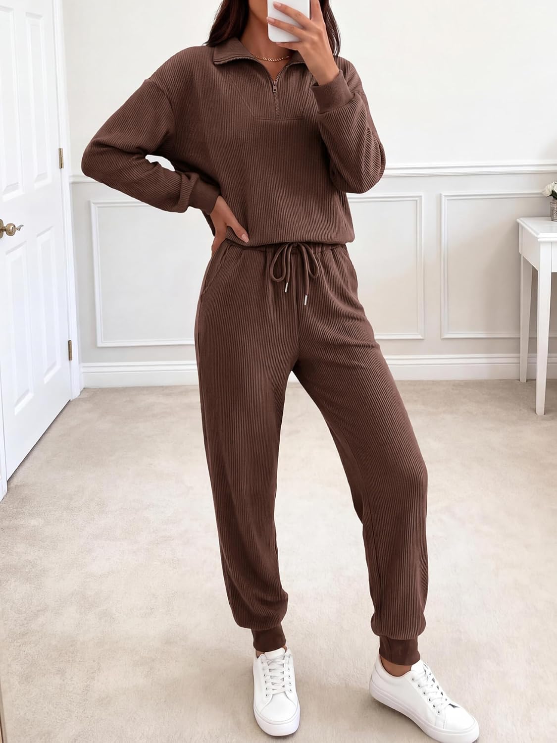 BTFBM Women's 2 Piece Tracksuit Spring Outfits 2026 Long Sleeve Half Zip Sweatshirt Sweatpants Lounge Set Sweatsuits - Image 3