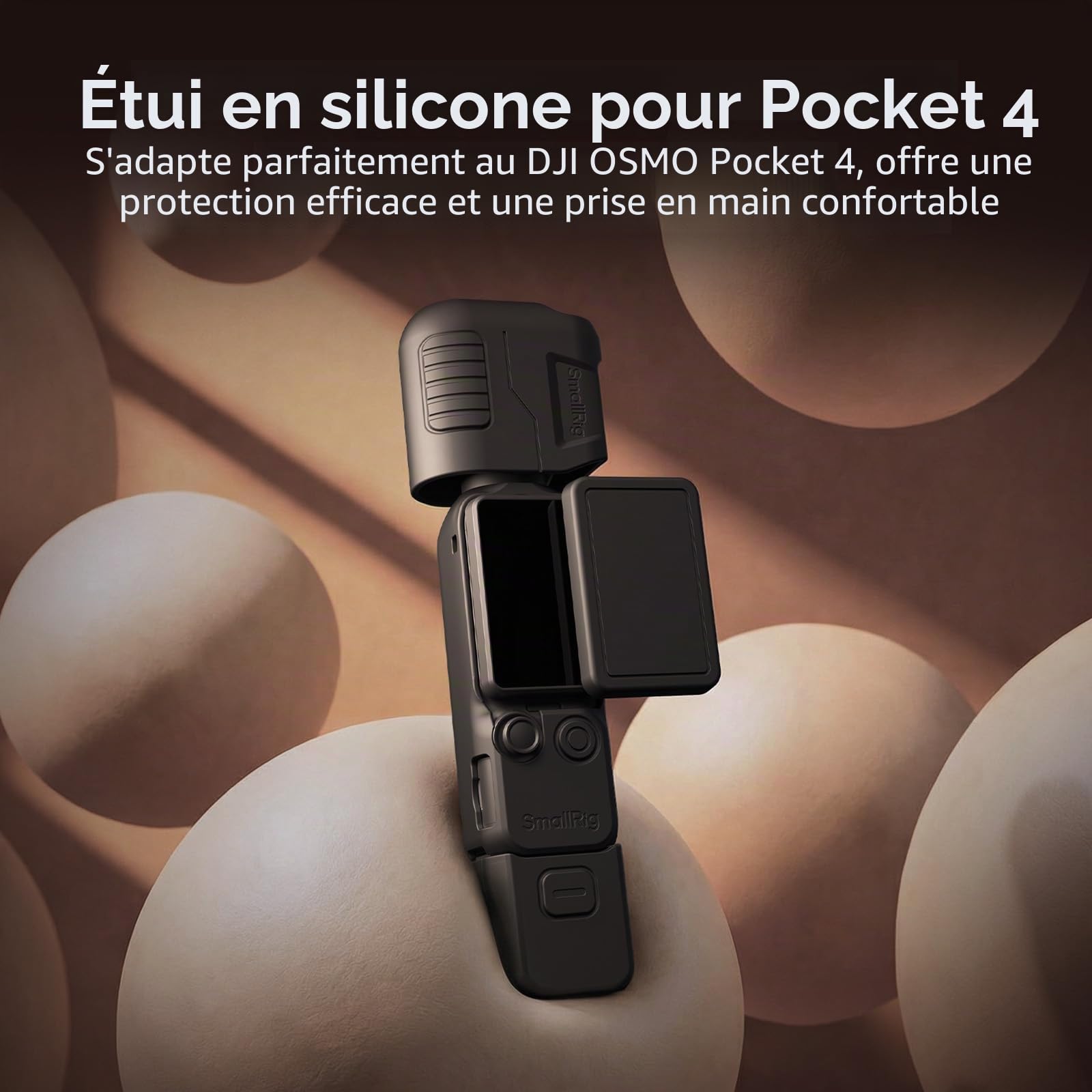 SMALLRIG Étui de Protection en Silicone pour DJI Osmo Pocket 4 - Protection Modulaire Multi-Directionnelle, Matériau en Silicone Souple, avec Protecteur d'Écran en Verre Trempé et Dragonne - 6007