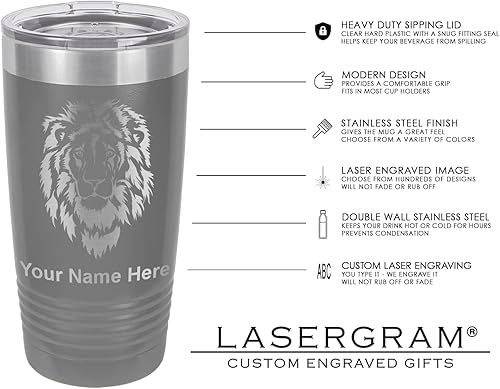 Miniatura 4 de LaserGram Vaso aislado al vacío de 20 onzas, escudo de armas República Dominicana, grabado personalizado incluido (gris)