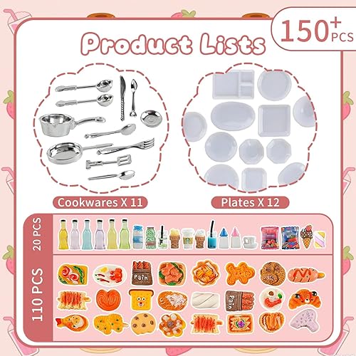 Miniatura 2 de HKLMRO 150 piezas de botellas de comida y bebida en miniatura, latas de refresco para casa de muñecas de adultos, juguetes de simulación de cocina,