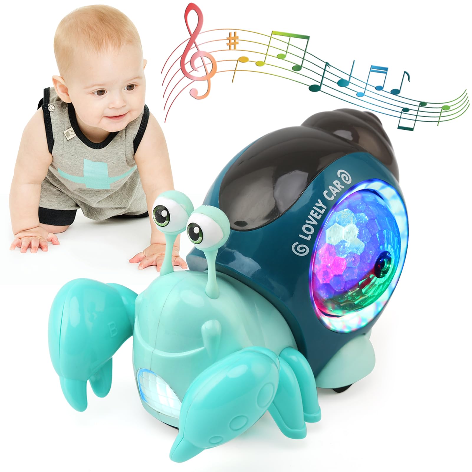 LEADSTAR Cangrejo Juguete Bebe Juguetes Niños 1 2 3 Año，Cangrejo Rastrec Tummy Time Regalos Bebes Juguetes Bebes Niño Niña 3 6 12 Meses Cangrejo de Escape de Inducción con Música y Luces Led (Verde)