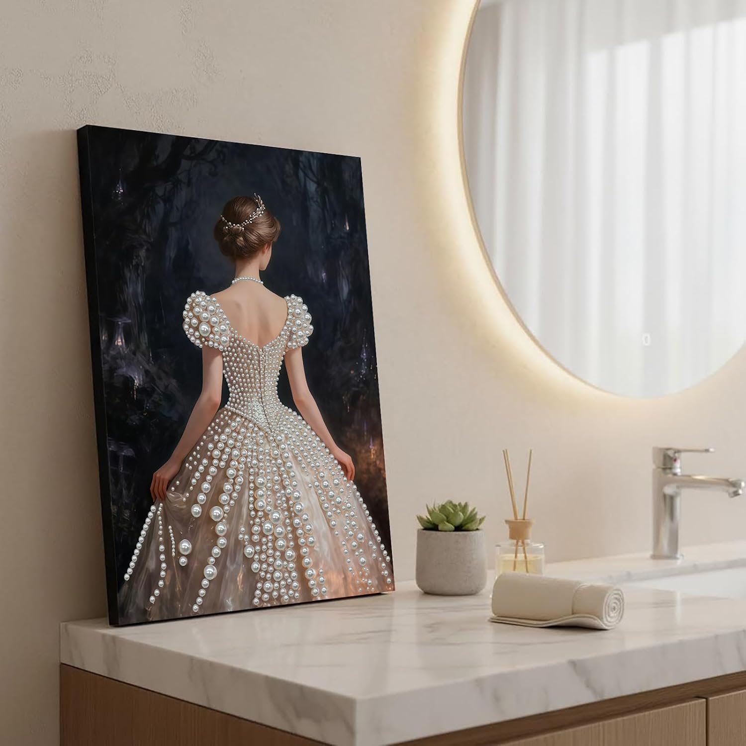 DoxQcs DIY Pearl Diamond Art Painting Kit with Color Frame 15.75X19.69 Inch Shining Diamond Art Craft Resin Gem for Adults Home Wall Decor-Back View
