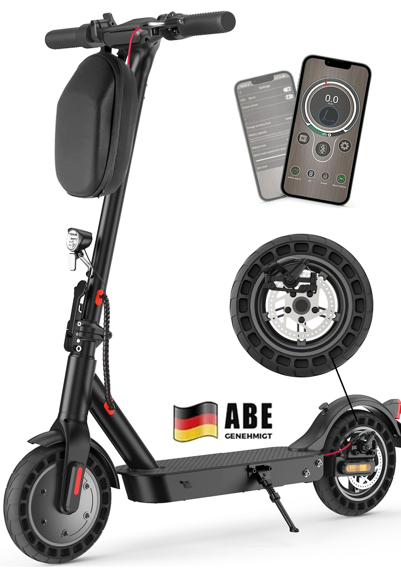 Elektroroller mit Straßenzulassung für Erwachsene, 10 Zoll, 20km Reichweite 20km/h, LED-Display Elektro Scooter
