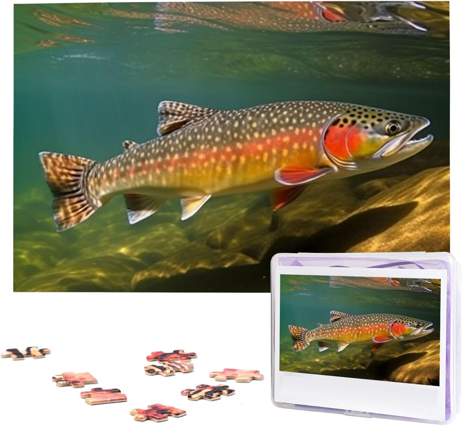 Brook Trout Fly Fishing Puzzles 1000 Pieces Wooden Jigsaw Puzzle Personalized Picture Puzzles Family Decoration Photo Puzzle for Adults (29.5" x 19.7")