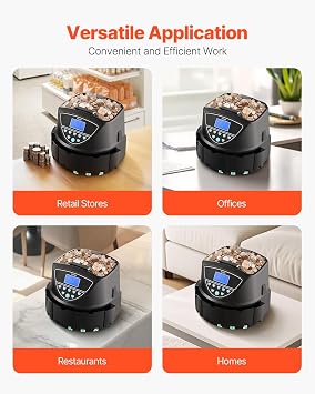 VEVOR Upgraded Coin Counter, Coin Sorter and Wrapper Machine with Handle, Intuitive Large Display, Change Counter for USD Coins 1 5 10 25 $1, Sorts up to 300 Coins/Min, with 5 Coin Tubes & 5 Trays