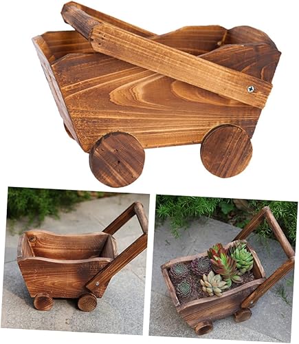 Yardwe Maceta al aire libre Planta de madera Carro Forma de Carro Suculentas Maceta Carnosa Decoración del Hogar Agujeros de drenaje Cuenca del