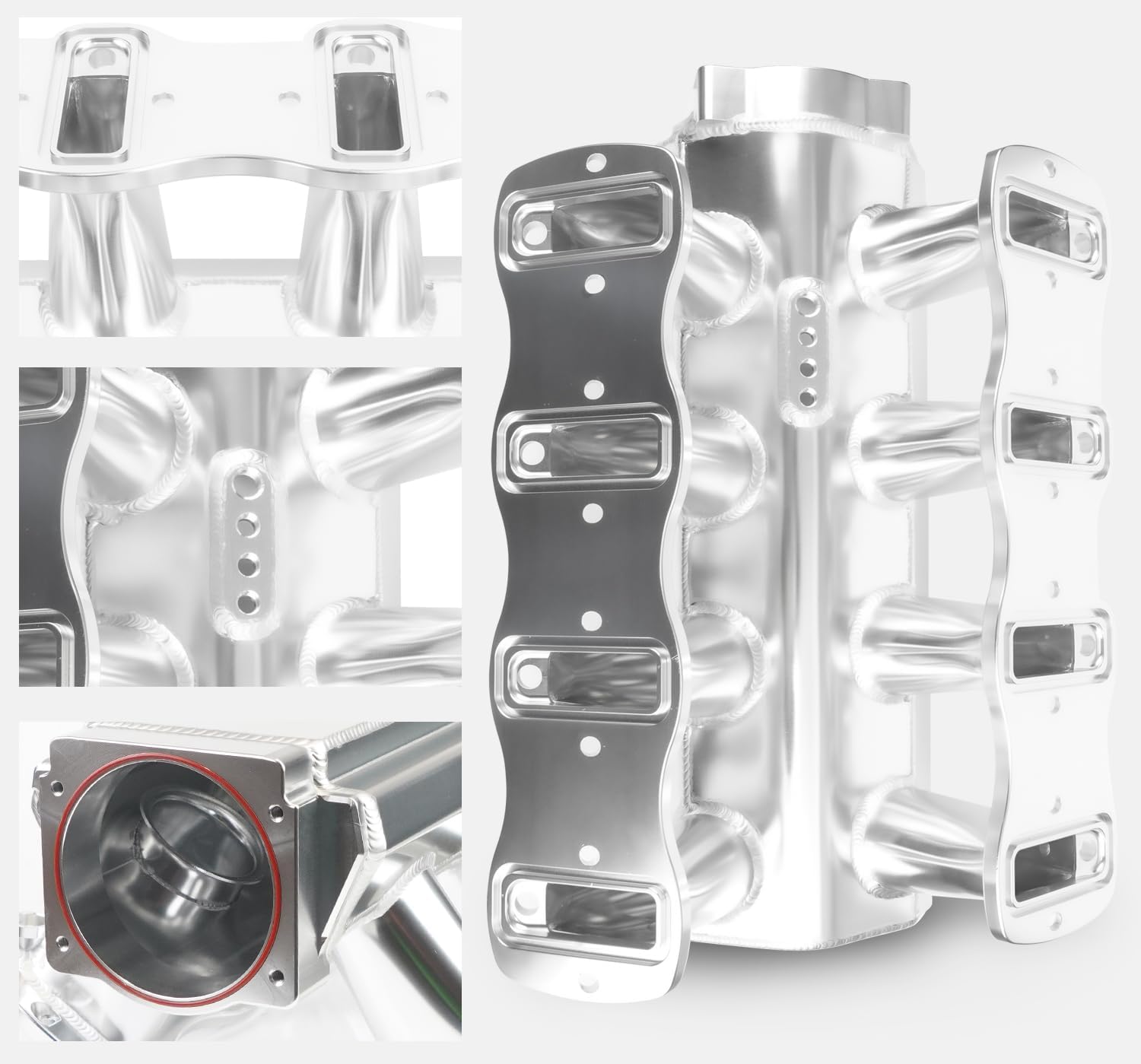 YESHMA LS Intake Manifold with 102mm Throttle Body Throttle Position Sensors TPS IAC and Fuel Rails Compatible with Chevy 4.8 5.3 6.0 6.2 LS LS1 LS2 LS6 Sheet Metal Al Fabricated Silver