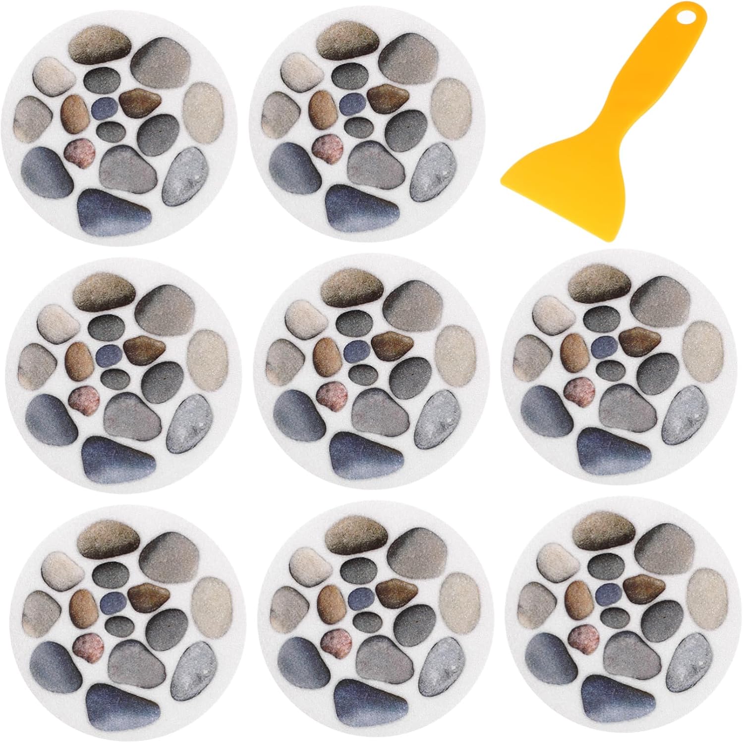 8pcs Slip Stickers for Bathtubs Diameter Stone Pattern Decals Self-Adhesive Safety for Bathroom Kitchen Pool and More Includes Scraper