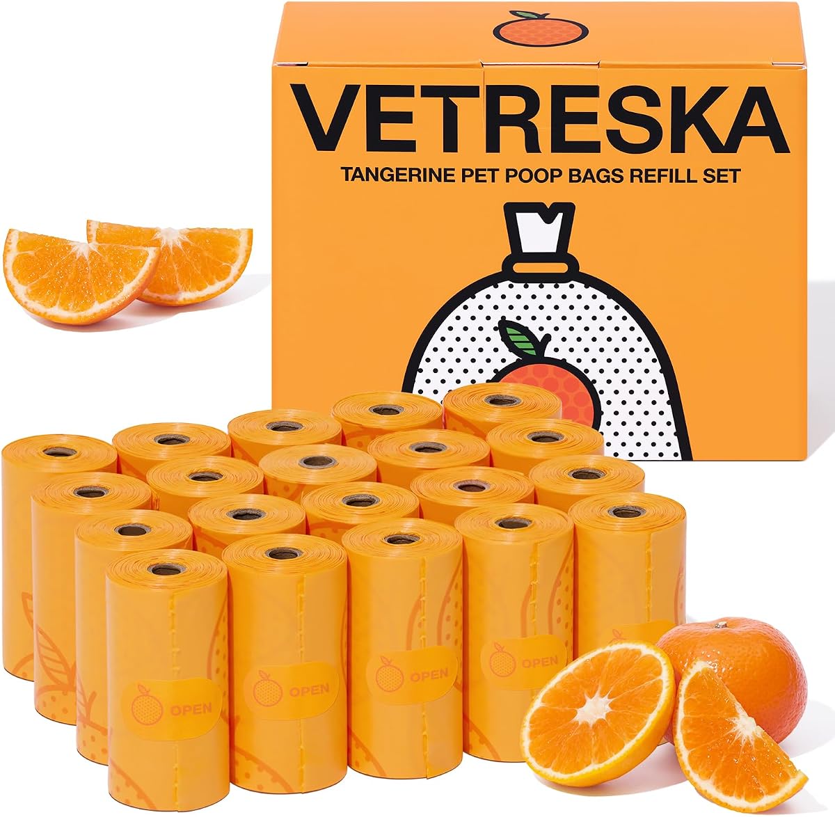 VETRESKA Citrus Scented Dog Poop Bags, 300 Counts, Leak Proof | Extra Thick and Large Pet Waste Bags for Dogs Walking and Cat Litter, 20 Refill Rolls