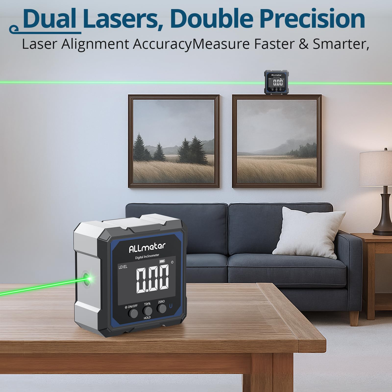 4 * 90° Niveau Electronique Rechargeable Inclinomètre Numérique avec Fonction Laser Vert Étanche IP54 Écran LCD et 4 Faces Magnétique Pour Travail du Bois Bricoleur Automobile