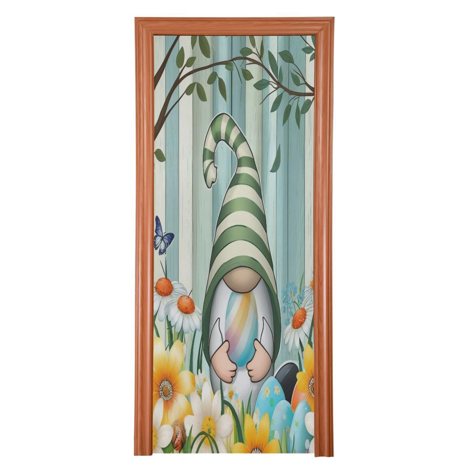 FLildon Branch Wood Gnome with Easter Eggs Door Cover Decoration, Party Accessory Porch Decor for Festive Ornament Room Door Covers 35 x 79 Inch