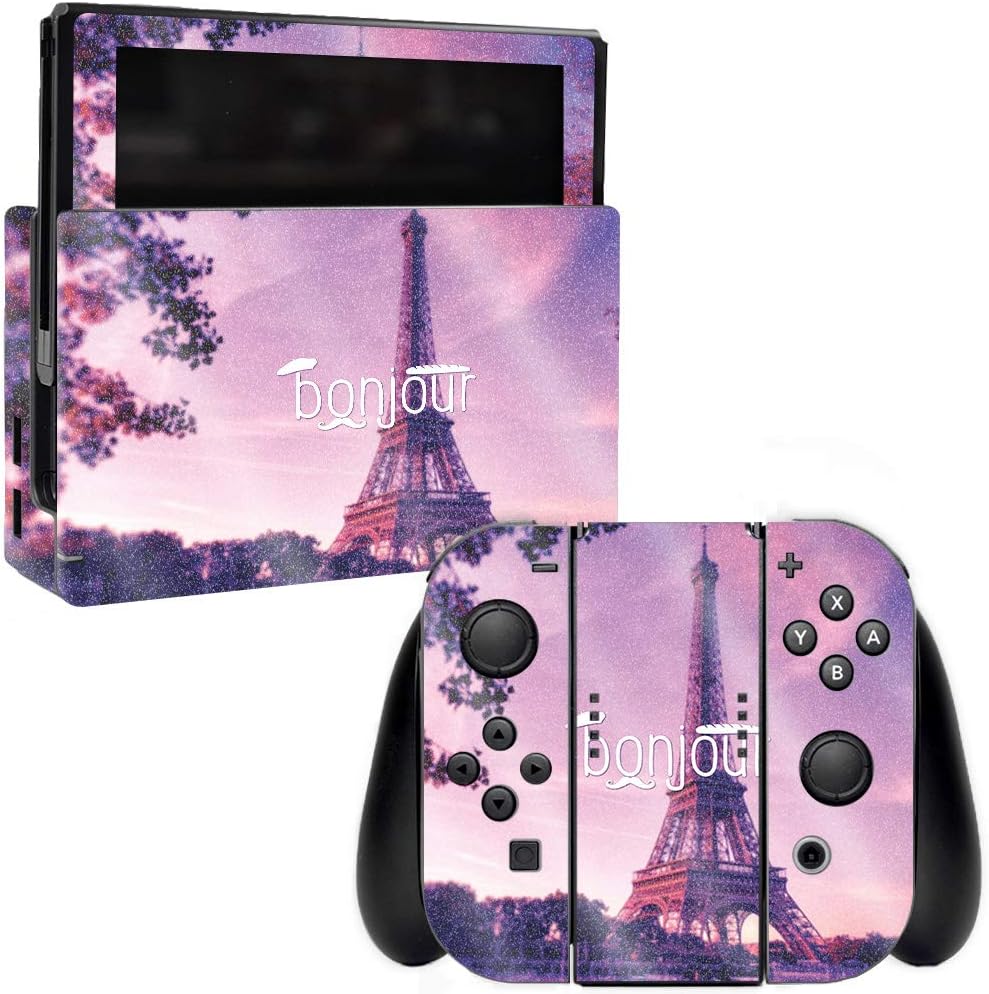 MightySkins Glossy Glitter Skin for Nintendo Switch - Bonjour | Protective, Durable High-Gloss Glitter Finish | Easy to Apply, Remove, and Change Styles | Made in The USA