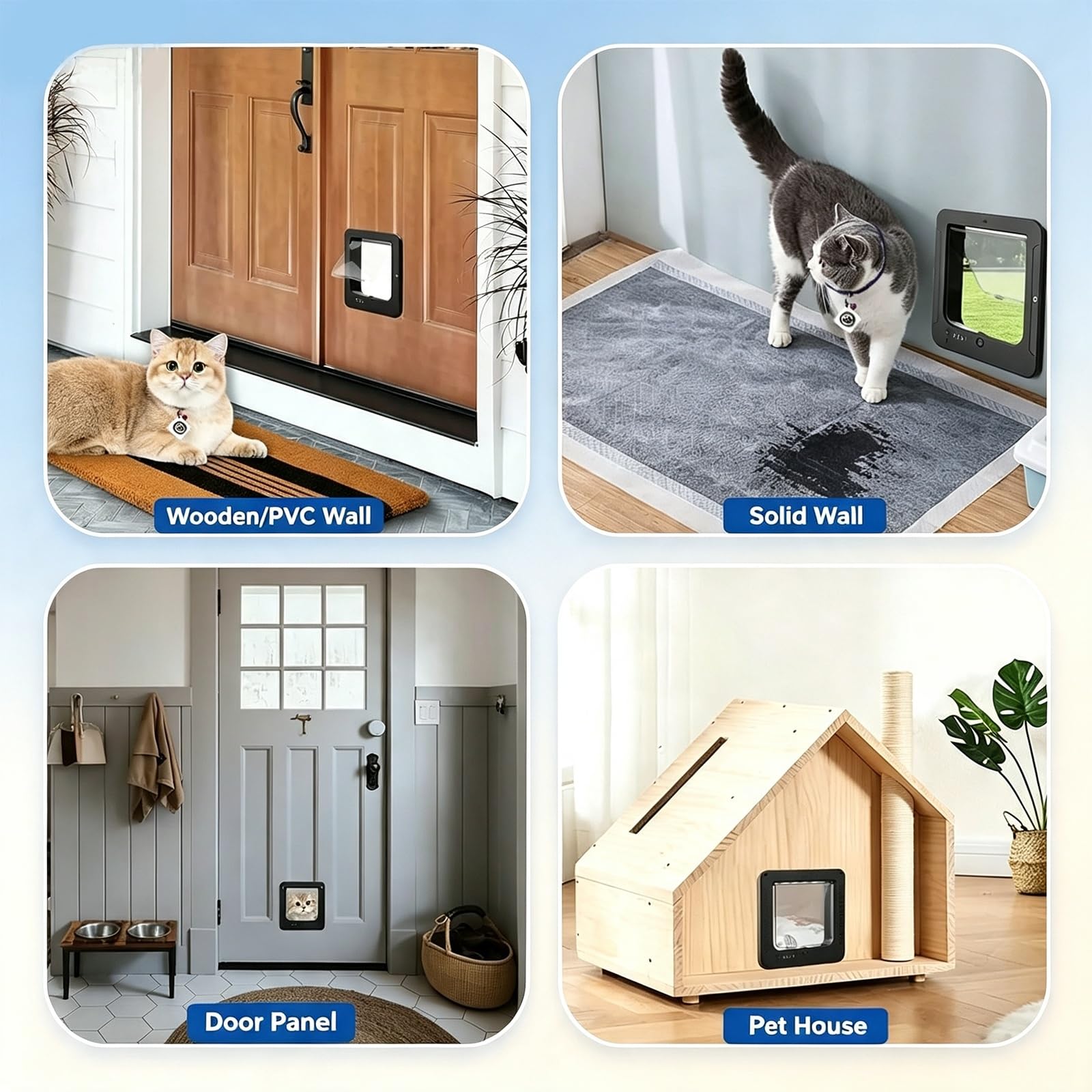 Puerta para Gatos con Microchip Selectiva | Solo sus gatos permitidos. 4 collares sensores + 1 control remoto para varios gatos(Brown,4 chips)