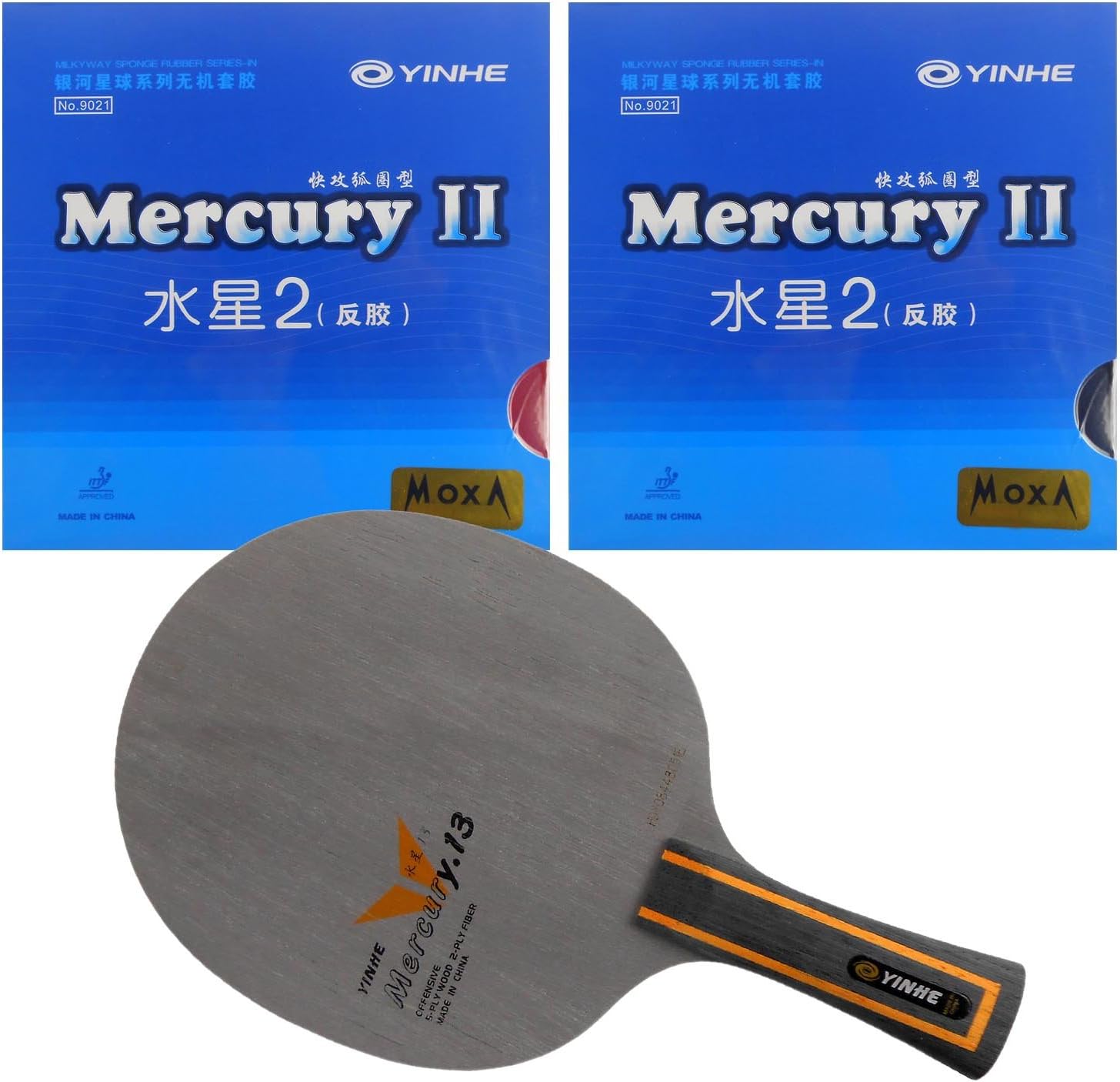 Galaxy Mercury.13 Blade with 2X Mercury II Rubbers for a Table Tennis PingPong Racket Shakehand Long FL