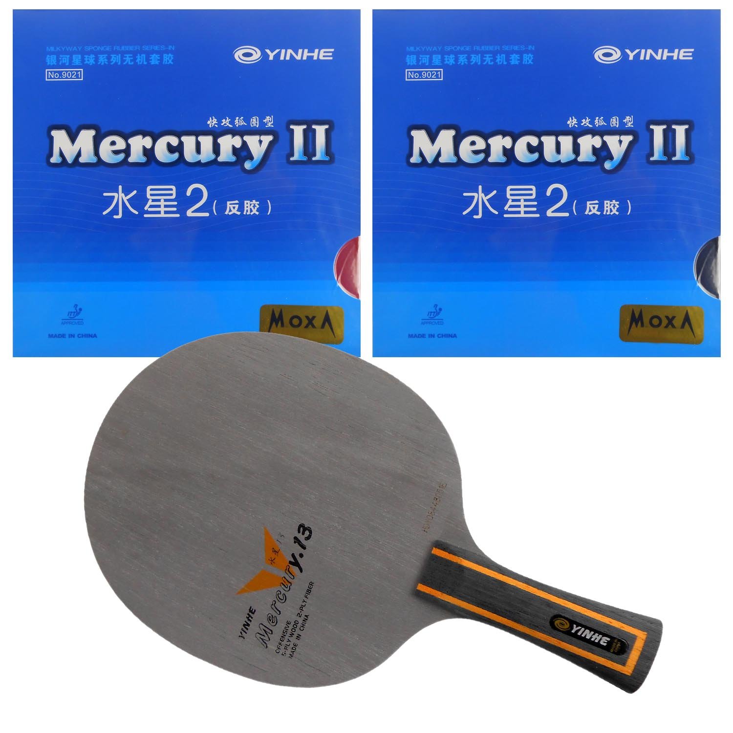 Galaxy Mercury.13 Blade with 2X Mercury II Rubbers for a Table Tennis PingPong Racket Shakehand Long FL
