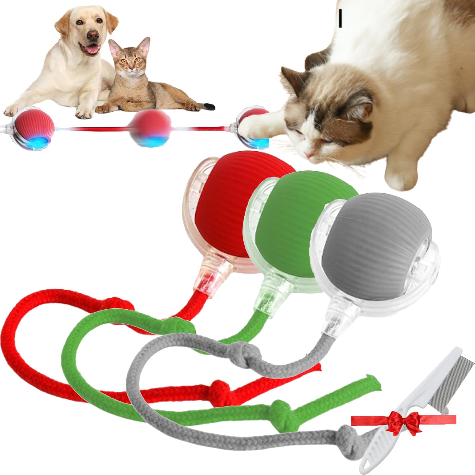 The Mellow Dog Walker giocattolo automatico, giocattolo interattivo per cani che rotolano per cani, palla da salto intelligente, giocattoli di intrattenimento per casa da soli (3 pezzi)