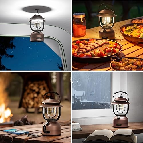 Miniatura 7 de Lepro Linterna LED retro clásica para campamento, altos lúmenes, luz blanca diurna de 2500 K y 5000 K, regulable, recargable por USB, impermeable
