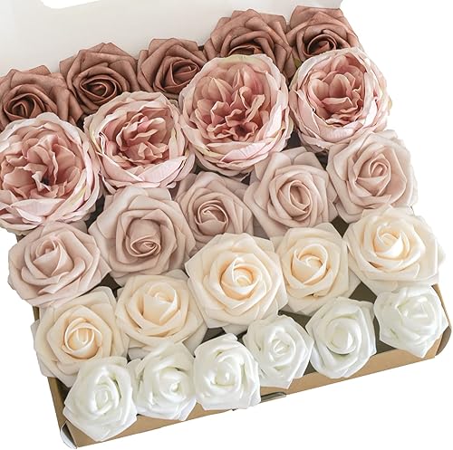 Miniatura 10 de Lookein Juego de 5 flores artificiales para decoración de boda, ramo de mesa, centros de mesa, arco de pasillo, decoración de flores, despedida de