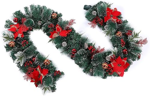 Guirnalda de Navidad de 9 x 10 pulgadas, 100 luces LED con pilas, 8 modos. Decoración de chimenea para interiores y exteriores, guirnalda de