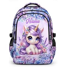 Unicorn Backpack for Girls with Custom Name, Personalized Kids Backpacks for Elementary Middle High School Back to School Supplies