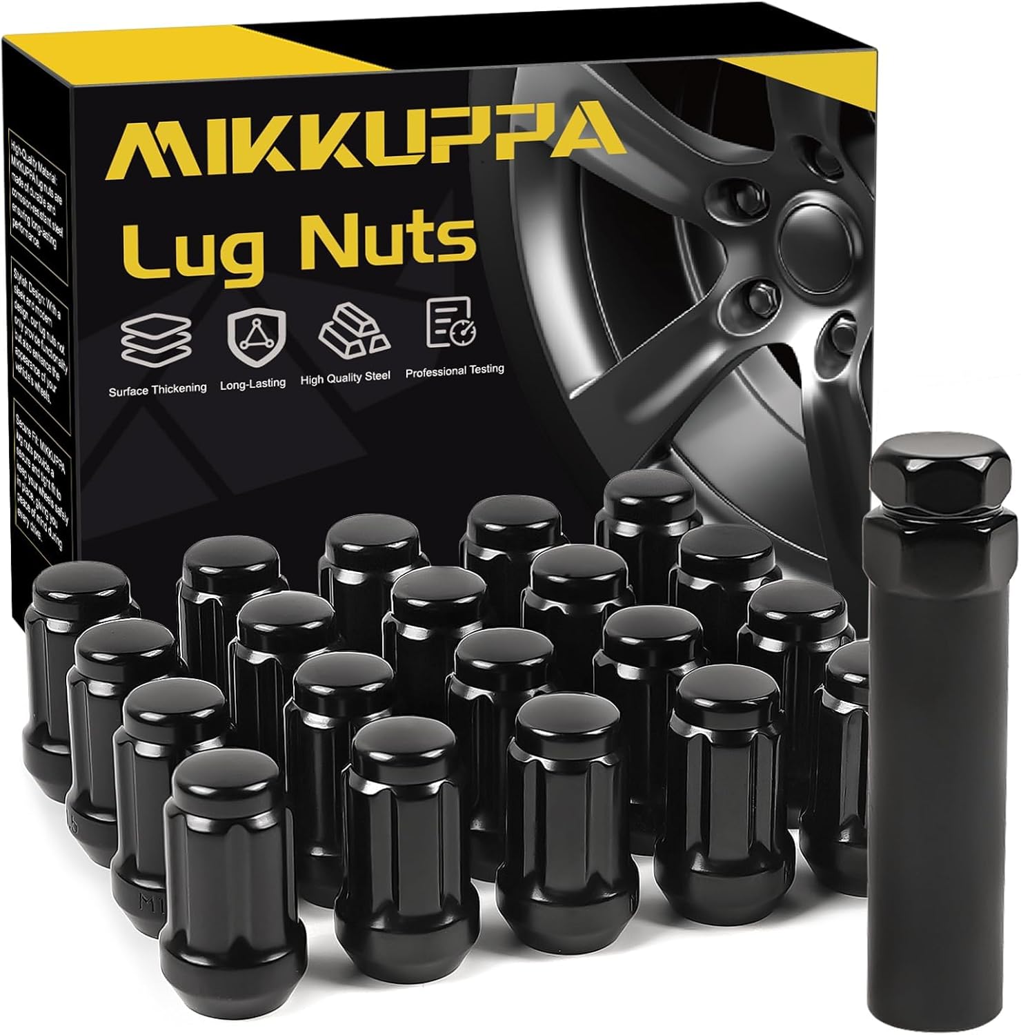 MIKKUPPA M12x1.25 Black Closed End Lug Nuts for Nissan Altima, Maxima & Subaru Forester - 20pcs Aftermarket Wheels, Conical Seat