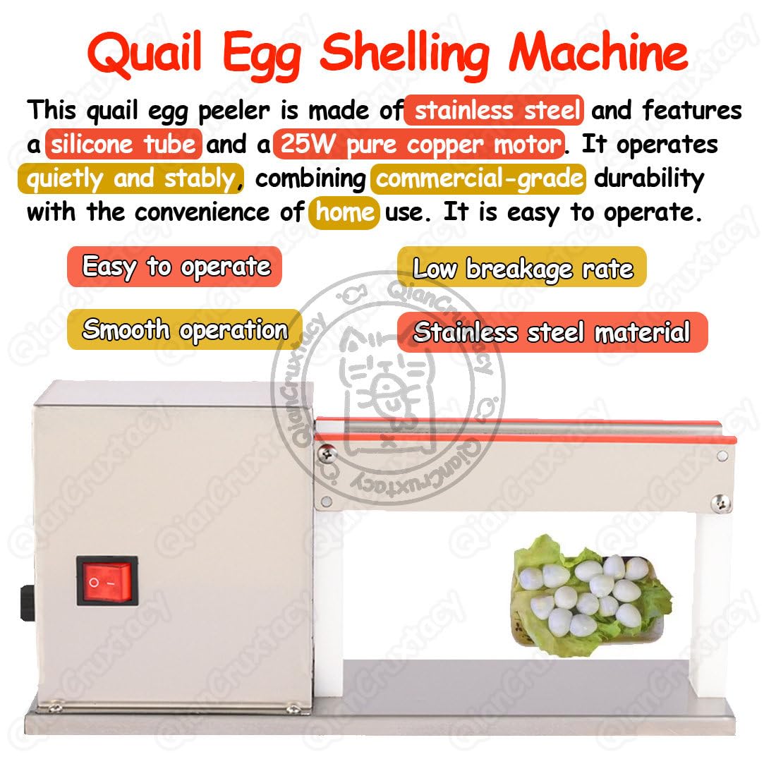 Máquina peladora automática de huevos de codorniz, 35 kg/h, peladora comercial, acero inoxidable para procesamiento de huevos hervidos en servicio de alimentos