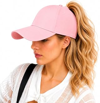 Boné Aba Curva Aberto Feminino Cabelo Cacheado Afro Feminino com Saída para Rabo de Cavalo Preto (Rosa)