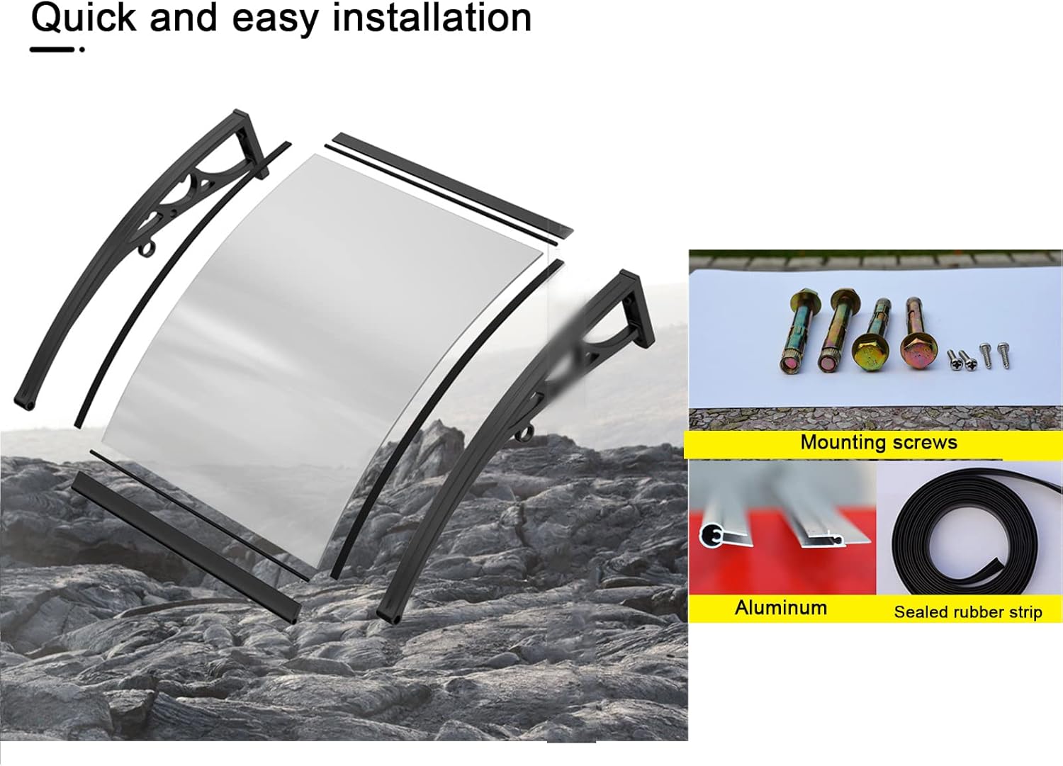 Modern Door Awning,Metal Window Awning,Porch Awning Rain Shelter Cover,Rain Snow Protection,Transparent Door Canopy/Black Bracket,Garden Canopy for Front/Back Door Patio (80x110cm/31.5" x43)