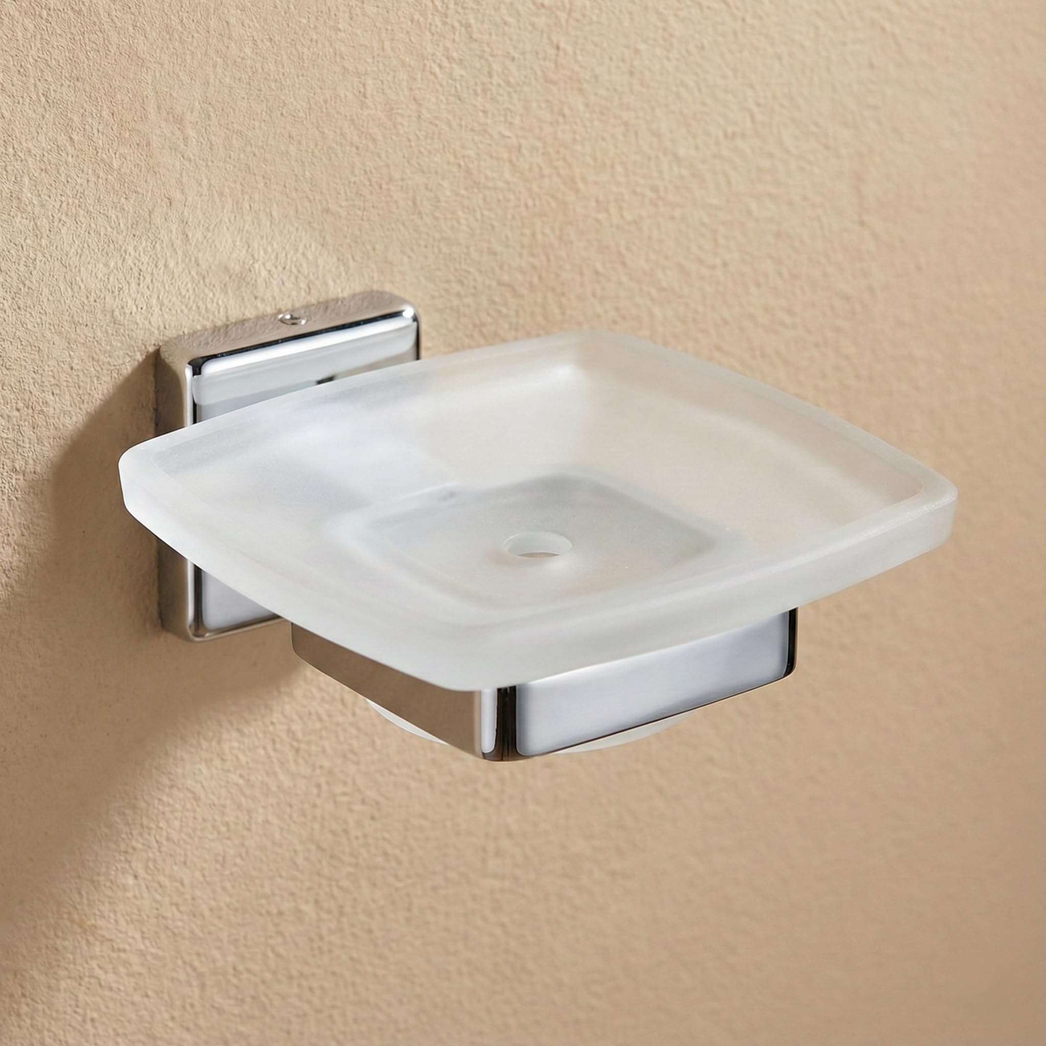 304 Stainless Steel Wall Mounted Soap Dish with Frosted Glass Tray | Rust-Proof Bathroom Soap Holder for Washbasin, Shower, Kitchen | Heavy Duty Steel Soap Stand for Home & Hotel Use