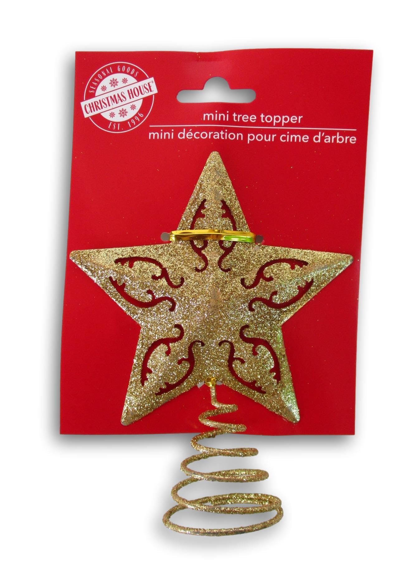 Glitter Miniature 5 Point Star Tree Topper - 5 Inches Tall - Spiral Base (Gold)