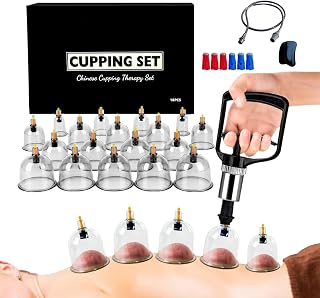 Lot de 18 ventouses en verre avec pompe à vide et aimants thérapeutiques + grattoir pour fascias, contre les tensions et l...