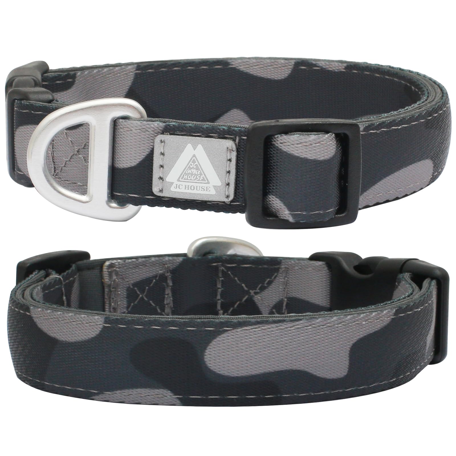 JC HOUSE Soft Padded Dog Collar, Neck 12’’-20’’, Adjustable Heavy Duty Collar with 3M Reflective Logo for Medium, Large Dogs, Camo Dark Gray, Medium