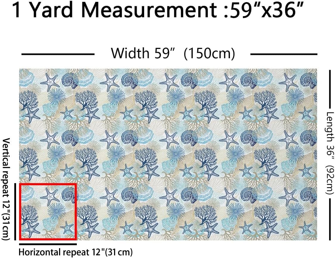 jejeloiu Ocean Waterproof Outdoor Fabric for Chairs Boys Girls 5 Yard Blue Tropical Coral Fabric by The Yard Kids Starfish Upholstery Fabric for Chairs Nautical Beach Decor