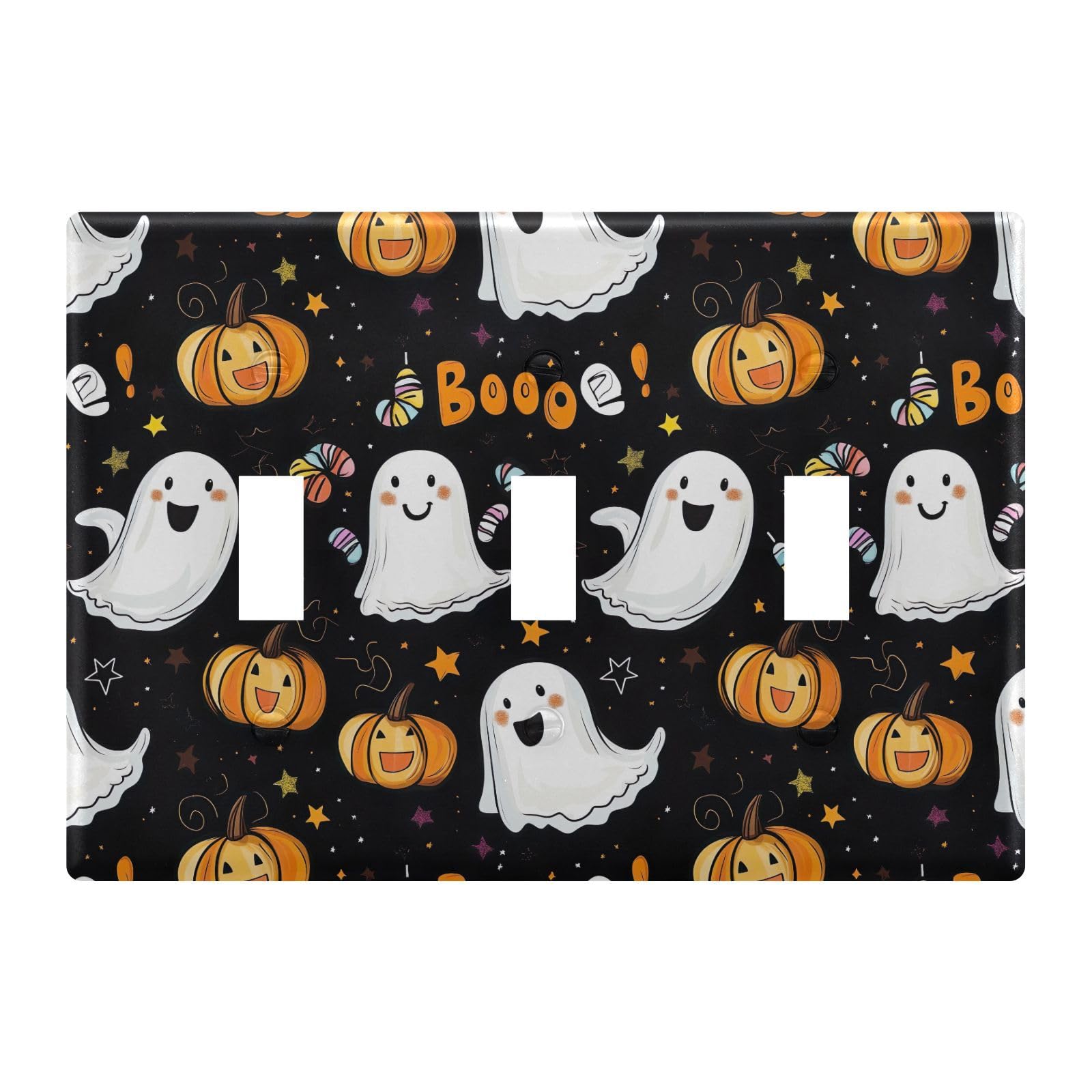 Light Switch Cover Halloween Ghosts Pumpkin Bat Wall Plates for Electrical Outlets 3 Gang 202b7112