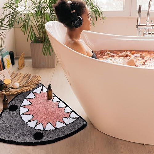 Miniatura 2 de TRUEDAYS Alfombra de baño con forma de tiburón, antideslizante, extra suave y absorbente, alfombra de baño de microfibra para baño, bañera y ducha,