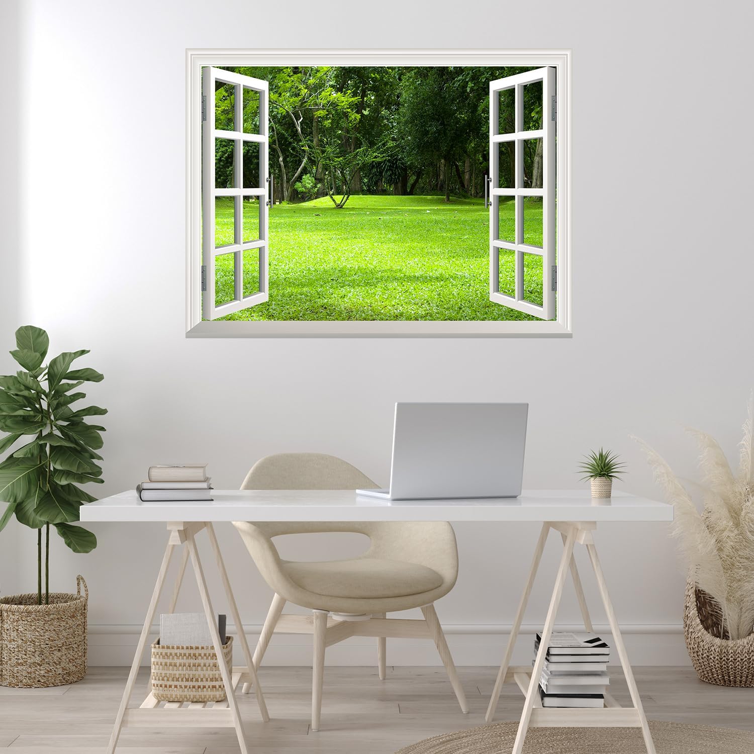 wall26 Removable Wall Sticker/Wall Mural - Garden Green Grass Creative Window View Wall Decor - 24"x32"