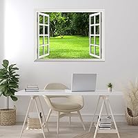 Vista 25 de wall26 Adhesivo de pared extraíble/mural de pared, vista de ventana, rústico, cielo nublado, árbol, lago, reflejo de naturaleza, desierto