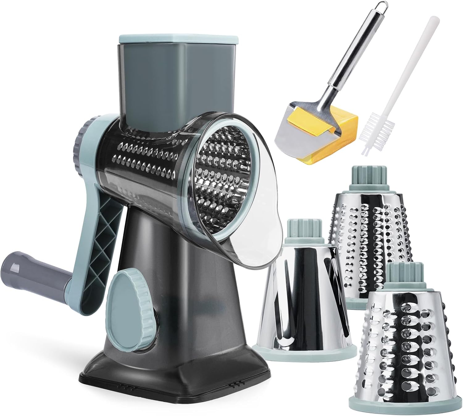 Cheese Grater Hand Crank, Manual Cheese Shredder with 3 Interchangeable Blades, Rotary Cheese Grater with Strong Suction Base, Easy to Use and Clean, GreyBlue Cheese Grater Hand Crank, Manual Cheese Shredder with 3 Interchangeable Blades, Rotary Cheese Grater with Strong Suction Base, Easy to Use and Clean, GreyBlue