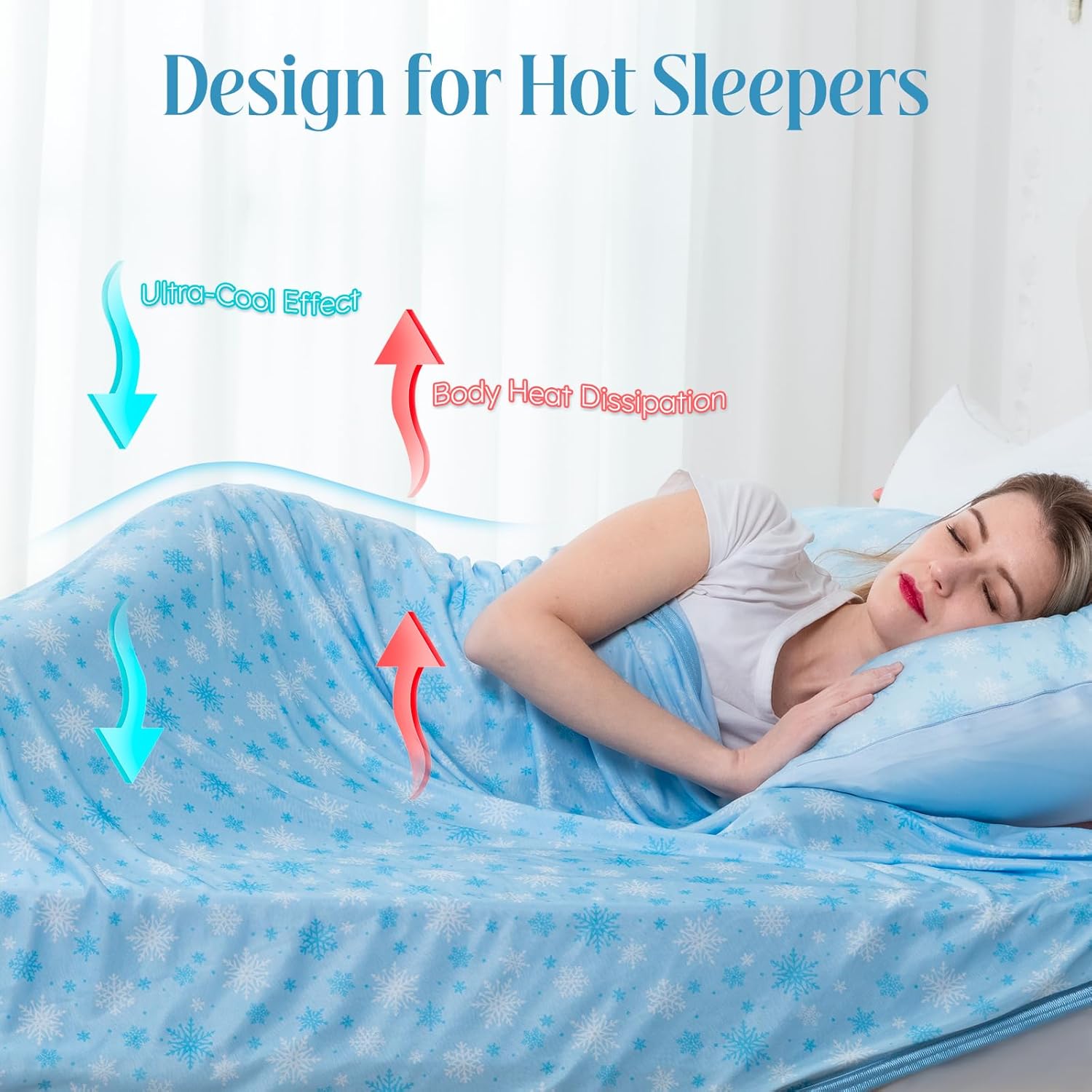 OIGAE Cooling Blanket for Hot Sleepers – Thin Summer Cooling Blanket Queen Size, Q-Max >0.5 Lightweight Cooling Throw Blanket for Bed, Couch, or Sofa – Snowflake Cool Blankets, (Blue, 90" x 90")