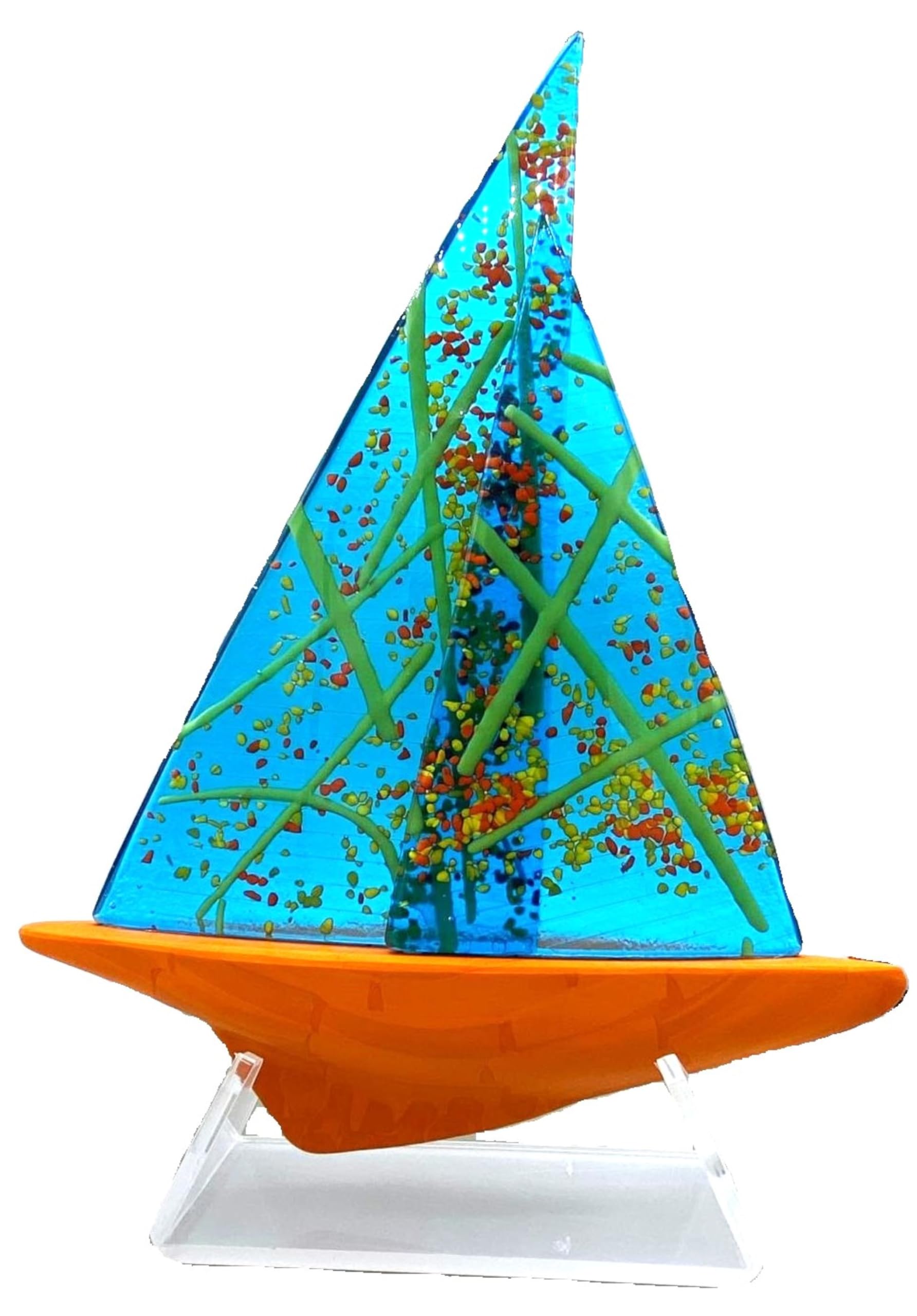 Voilier en verre de Murano art de table lumineux pour meuble sombre