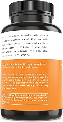 Miniatura 8 de Thomas' all-natural Remedies Vitamina C con baya de saúco orgánico, bioflavónidos cítricos orgánicos, suplemento alimenticio integral, sin OMG,